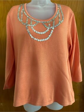 Victor Costa Occasion NWT Coral Knit Sweater M Sequin Neck